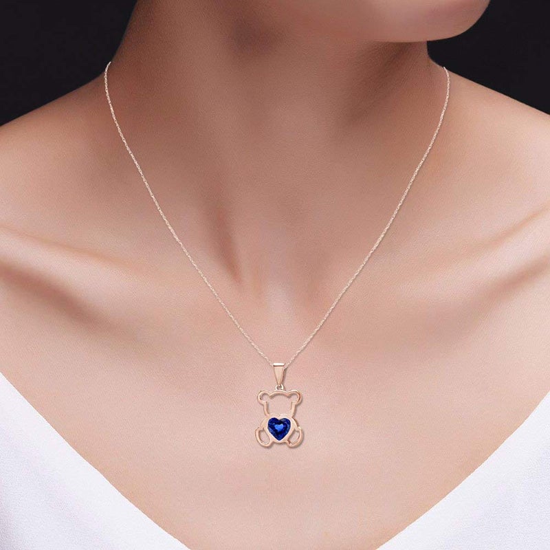 AFFY Teddy Bear Pendant Necklace for Women, 14K Rose Gold Over 925 Sterling Silver with Heart-Shaped Simulated BlueSapphire Cute Love Jewelry Gift with 18" Rope Chain - Image 5
